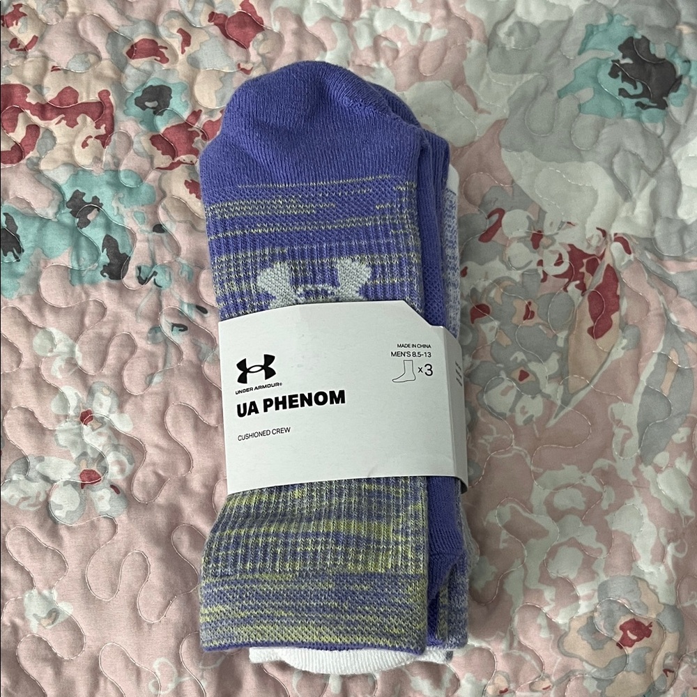 Under Armour Purple & White UA Phenom Cushioned Crew Socks - 3 Pack